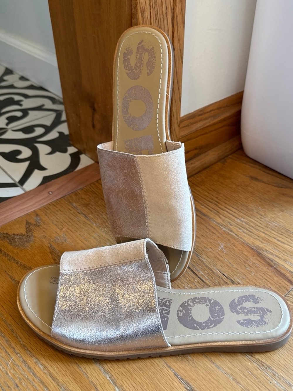 Blush Metallic Slide Sandals